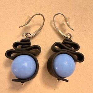 Murano Crystal from Venice Blue and Black Earrings